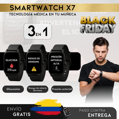 MEGA OFERTA: SmartWatch X7 – Monitor Médico 3 en 1 (Glucosa, Presión, Riesgo de ACV) | Menú en español